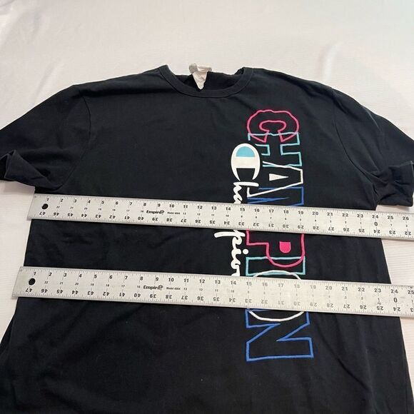 Champion VTG 90s Neon Embroidered Logo Black T-Shirt Size 2X - Picture 4 of 7